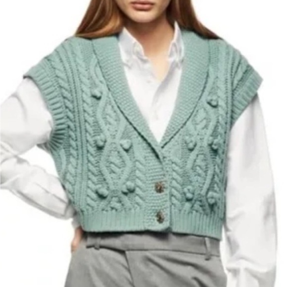 Zara Blue Green Sleeveless Sweater Vest - Picture 2 of 8